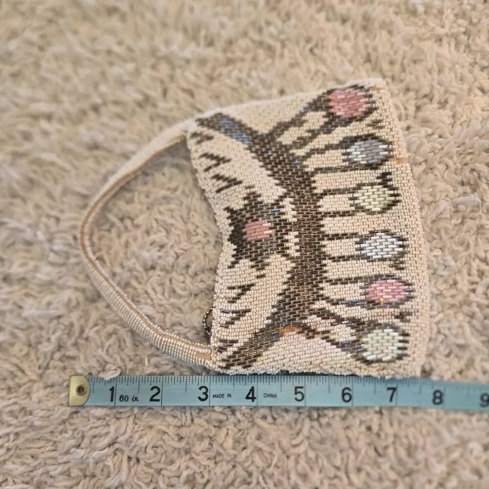 Vintage Czech Beaded Bag Lined Zipper White Microbead 1920s 1930s